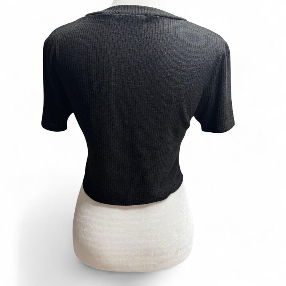 Black Ribbed Knot Front Crop Top by Mind Code Size Large - Picture 3 of 8